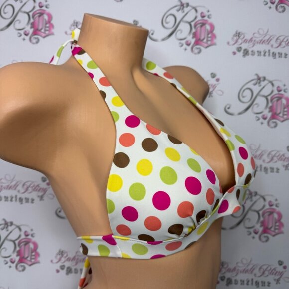 Victoriaβs Secret polkadot bikini top, multi rainbow color, white pink green - Picture 2 of 8